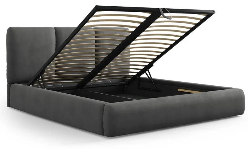 Szare tapicerowane łóżko dwuosobowe ze schowkiem i stelażem 140x200 cm Brody – Mazzini Beds