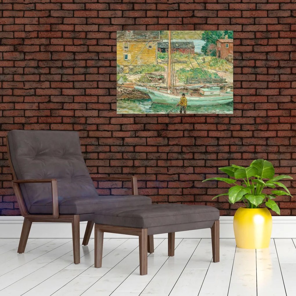 Obraz na szkle - Childe Hassam, Oyster Sloop, Cos Cob, reprodukcje (70x50 cm)
