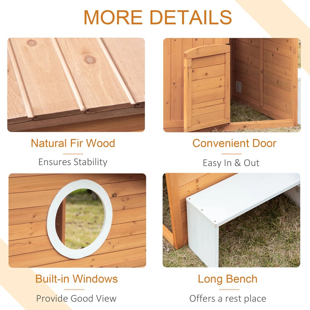 Outsunny Drewniany domek dla dzieci z natury, ze skrzynką pocztową i uchwytem na kwiaty, naturalny