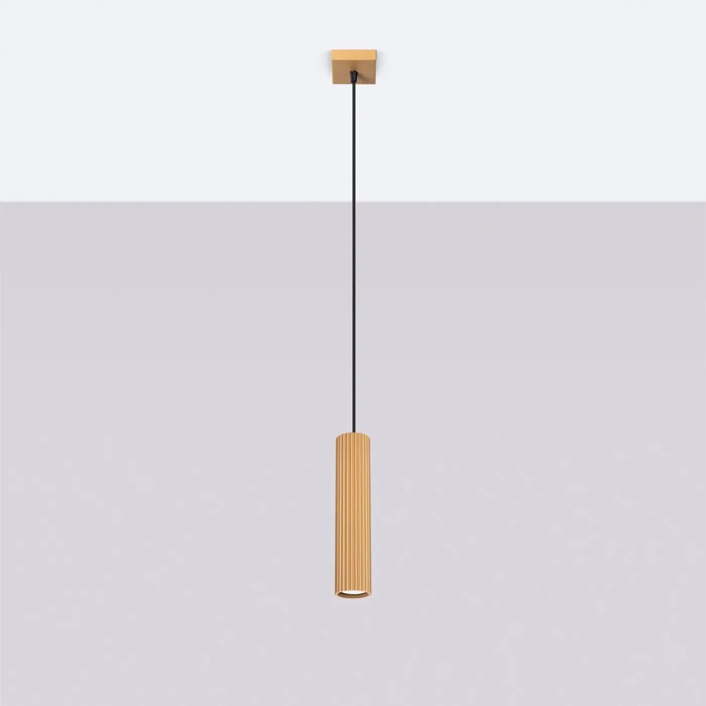 Lampa wisząca KARBON 1 złota ryflowana SOLLUX  LIGHTING
