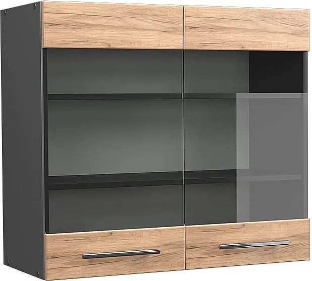 Szklana szafka kuchenna złoty dąb energetyczny 80x34.1x72 fame-line