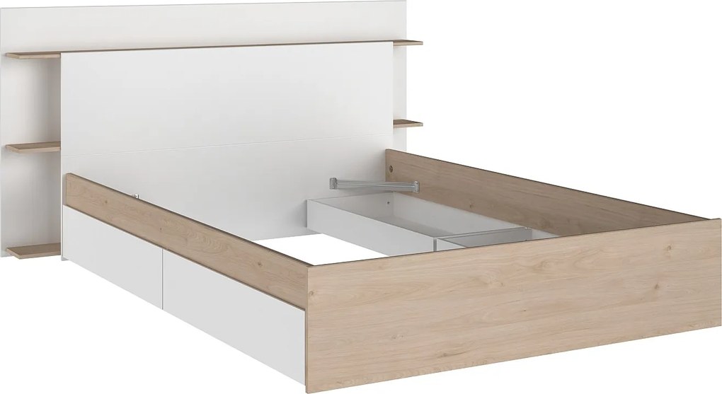 Łóżko 140 x 190/200 cm z 4 szufladami - Naturalny i biały - TILONIDE