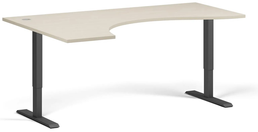 Ergonomiczne biurko z regulacją wysokości, 180x120 cm, 2 silniki, L/P, czarna podstawa, brzoza