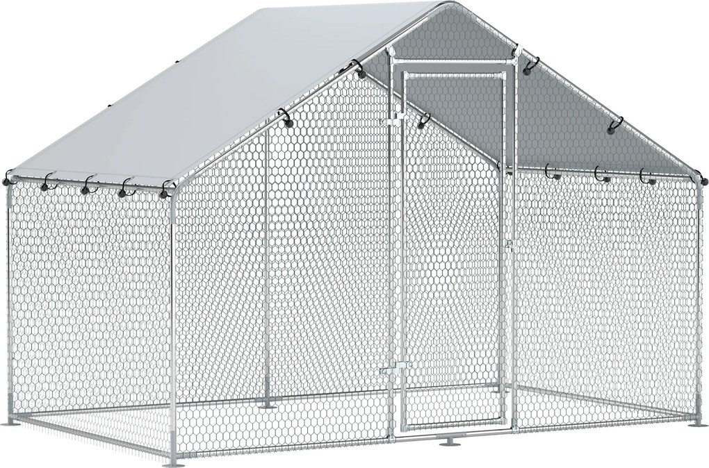 PawHut Wybieg dla 5-8 Kur, Plandeka Dachowa, Zamykane Drzwi, Stelaż Stalowy, 5,1 m², 3 x 1,7 x 1,9 m