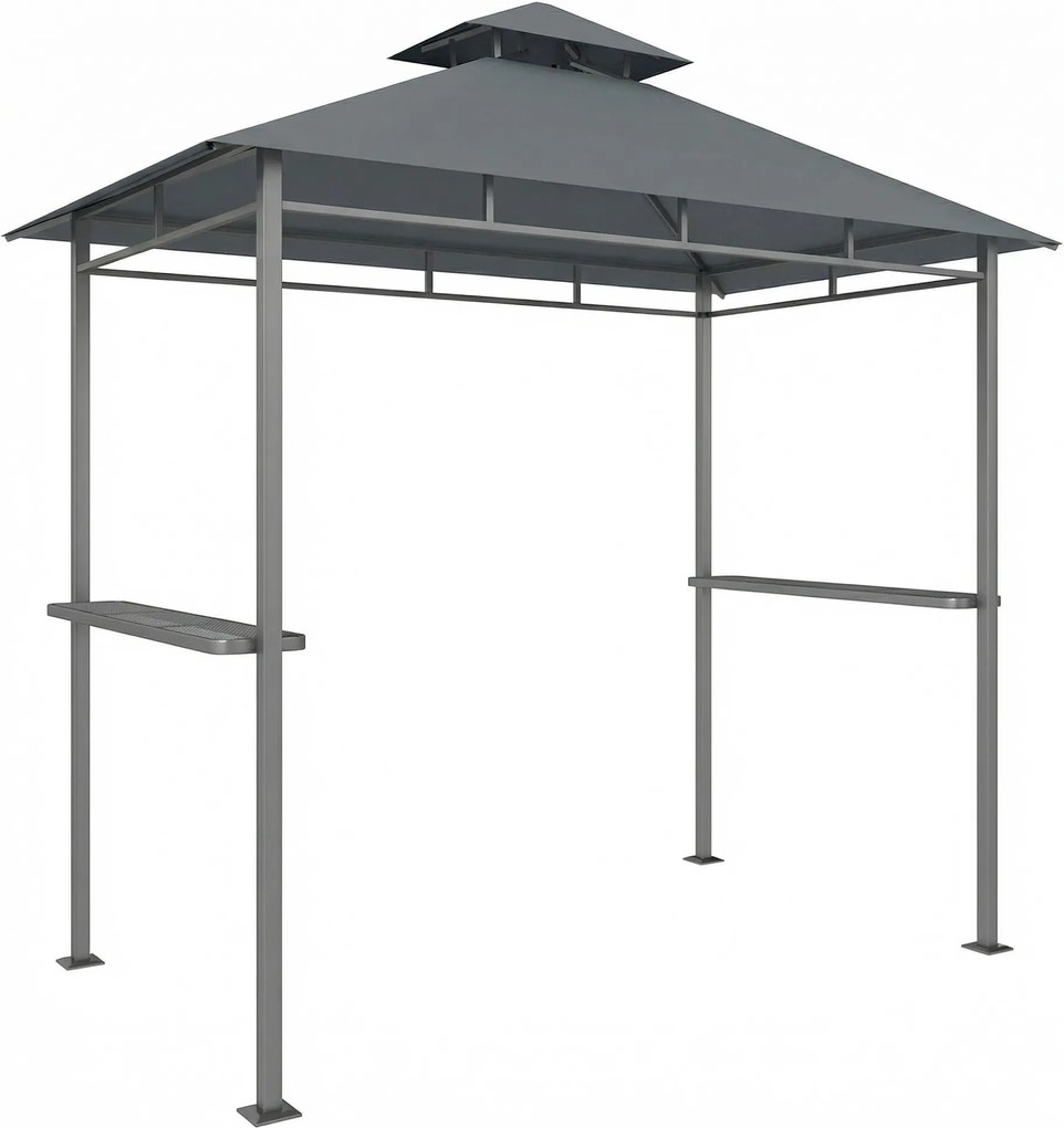 Outsunny Pawilon grillowy 2,4 x 1,4 m, wiatroodporne zadaszenie z dwuwarstwowym dachem i półkami bocznymi | Aosom PL