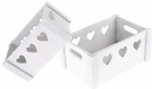 Zestaw dekoracyjnych skrzynek drewnianych Hearts 2 szt., biały