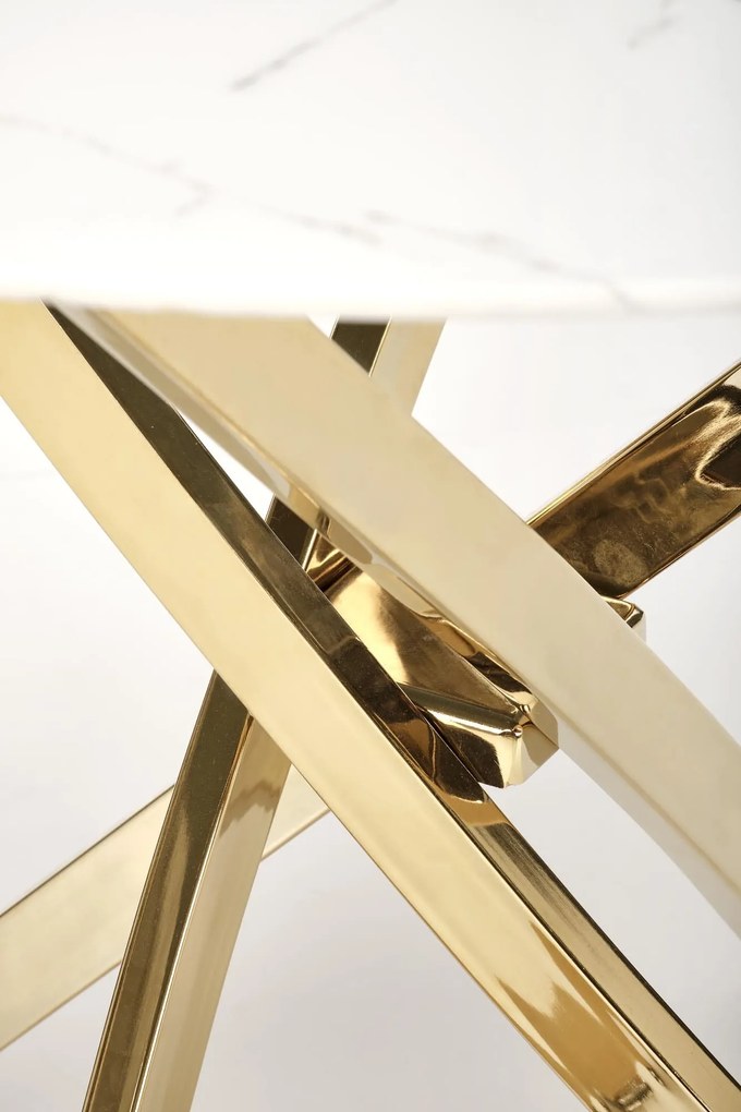 RAYMOND 2 stół fi 100/73 cm, blat - biały marmur, nogi - złoty okrągły chrom glamour