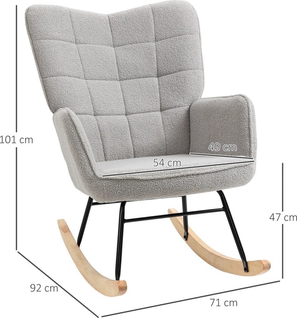 HOMCOM Fotel bujany na sprężynach do 120 kg Jasnoszary Poliester Komfortowe siedzisko do odpoczynku | Aosom PL