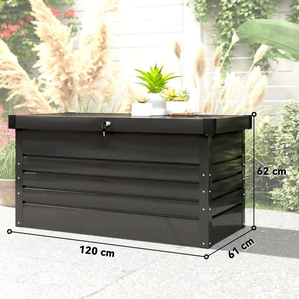 Outsunny Skrzynia ogrodowa metalowa 450 l skrzynia na poduszki z dwuwarstwową pokrywą 120 x 61 x 62 cm wodoodporna zamykana Szary | Aosom PL