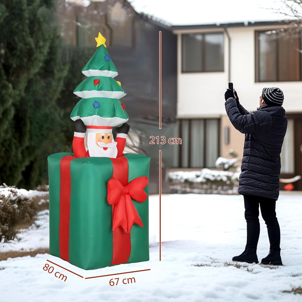 Outsunny Nadmuchiwana dekoracja świąteczna z lampkami LED, poliester, do wnętrz i na zewnątrz, Czerwony+Zielony | Aosom PL