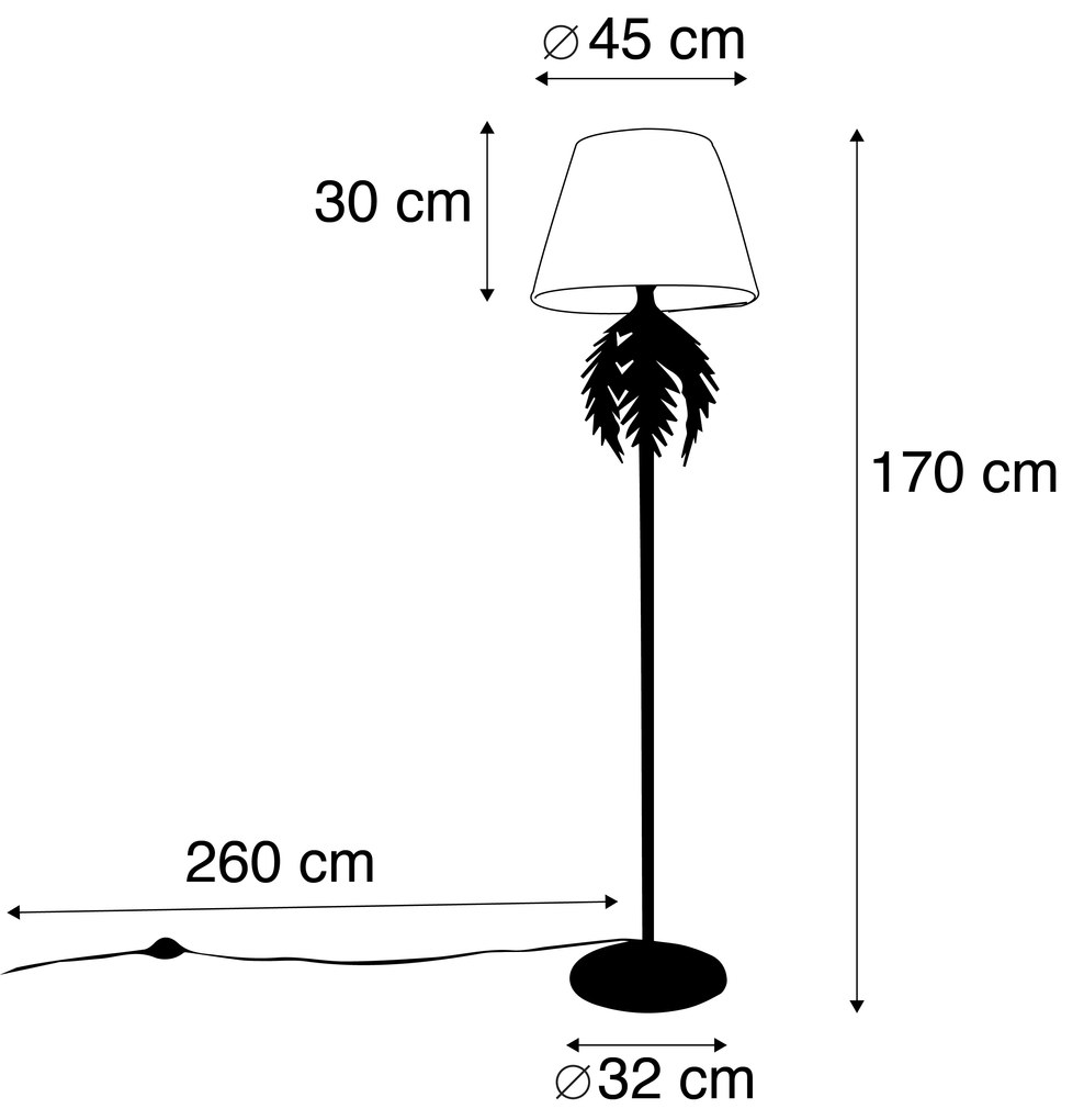 Lampa stojąca złota 145 cm z plisowanym abażurem białym 45 cm - Botanica