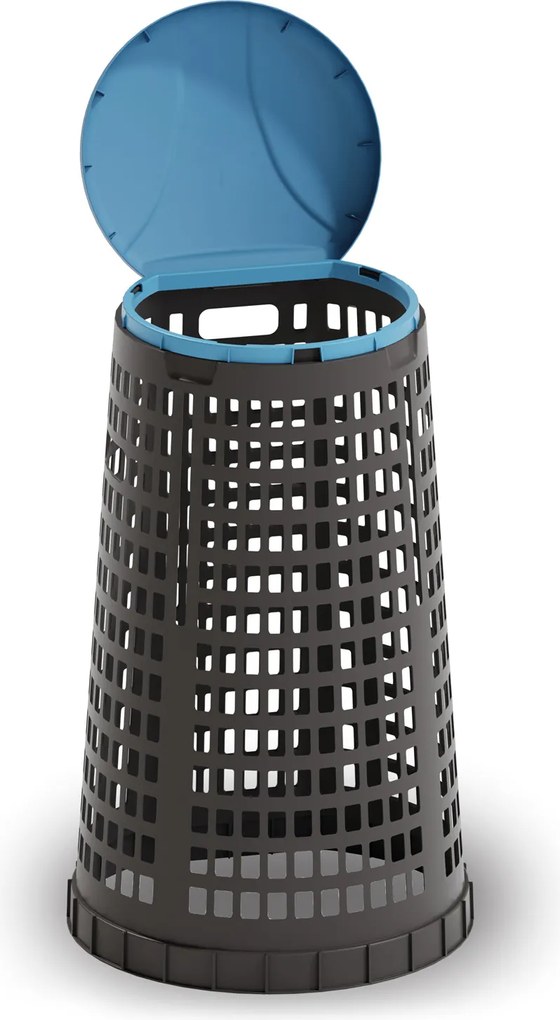 Plastikowy kosz na worki na odpady 120 l, czarny, niebieske wieko