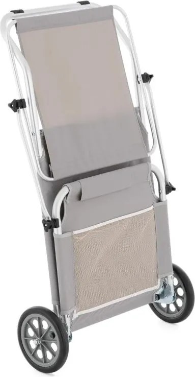 Składany leżak ogrodowy z kółkami i zadaszeniem, szary