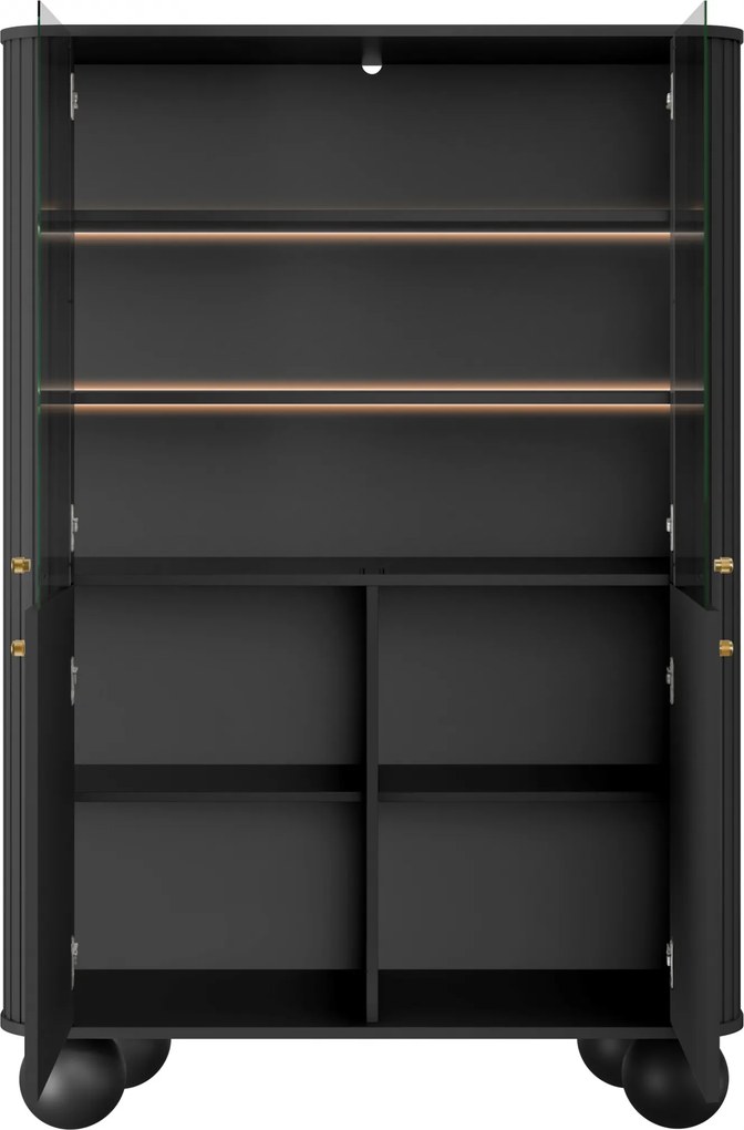 Witryna Vesper 103 cm czterodrzwiowa - czarny / złote uchwyty / nogi kule