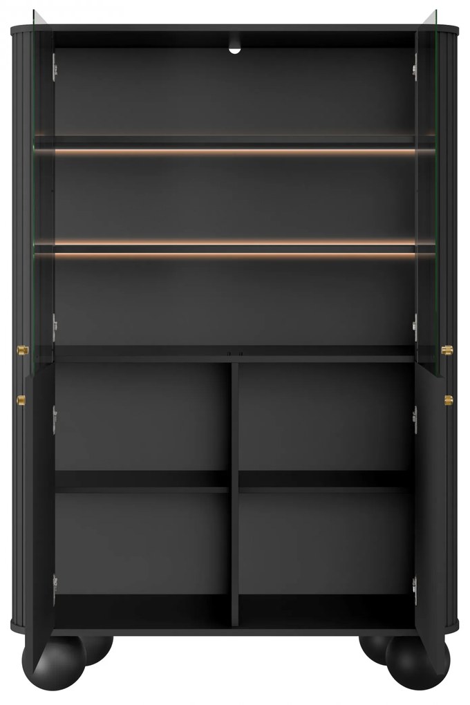 Witryna Vesper do salonu - czarny / złote uchwyty / nogi kule