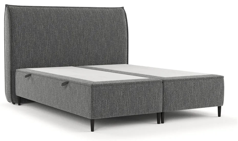 Szare tapicerowane łóżko dwuosobowe ze schowkiem 200x200 cm Draco – Maison de Rêve