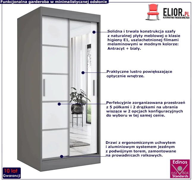 Szafa przesuwna w kolorze antracyt + biały - Marmos 2X