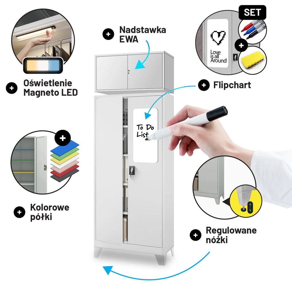 Szafa na dokumenty biurowa metalowa szara: JAN H, 900 x 1950 x 400 mm