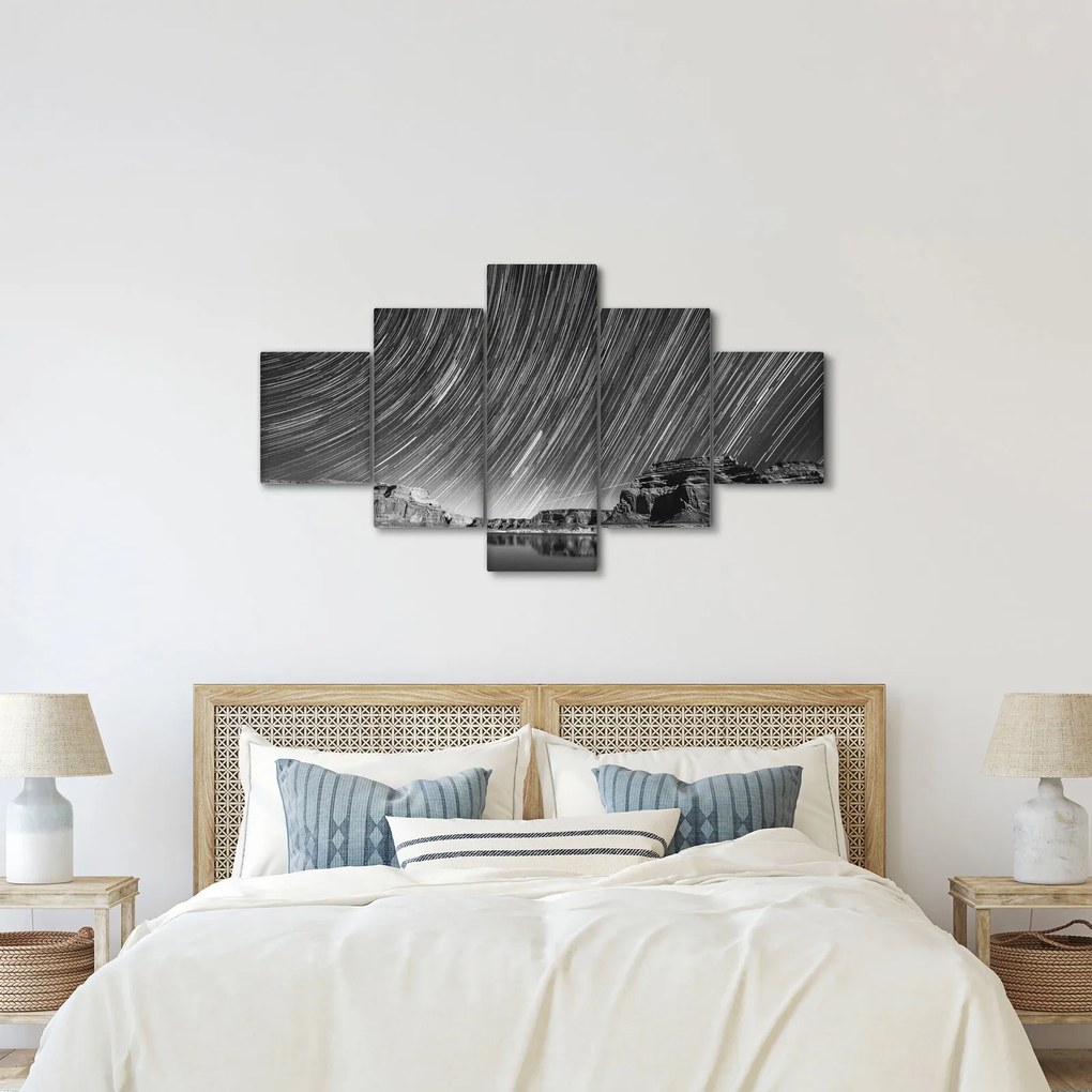 Czarno - biały obraz gwiaździstego nieba (125x70 cm)