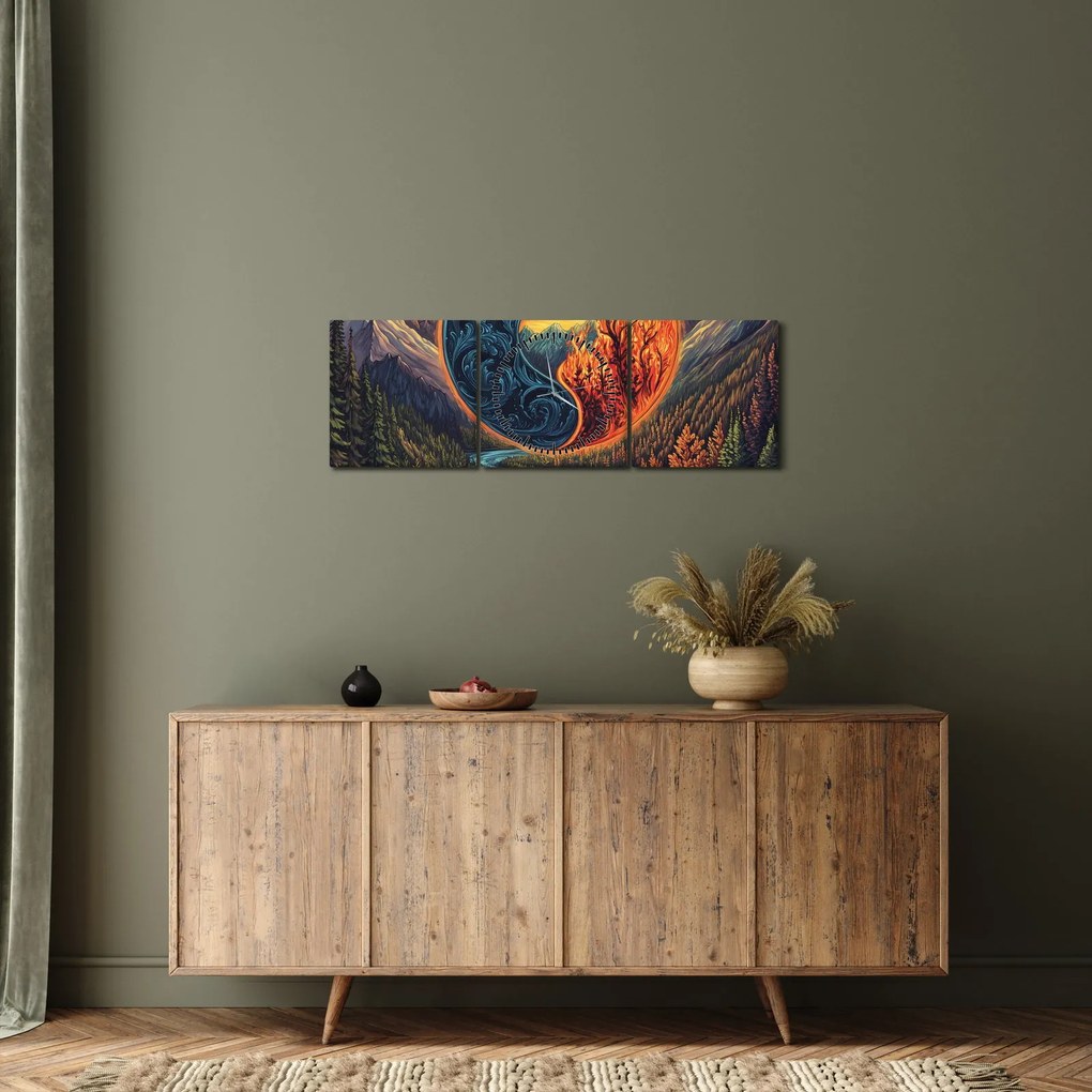 Obraz - Żywioły (z zegarem) (90x30 cm)
