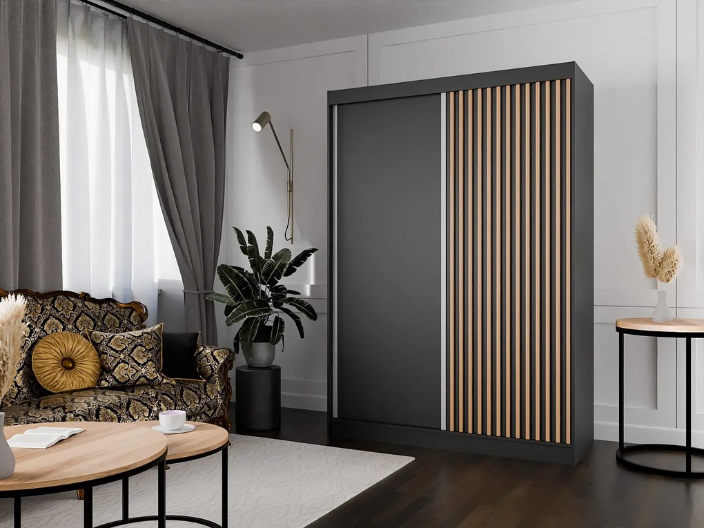 Szafa przesuwna ARTON 150 cm czarna z lamelami – nowoczesny design i funkcjonalność