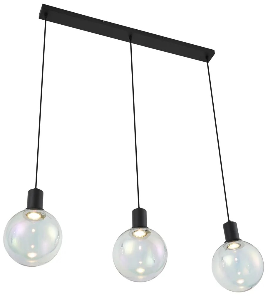 Designerska lampa wisząca czarna z przezroczystym szkłem prostokątna 3-punktowa - MallonDesignerski Oswietlenie wewnetrzne