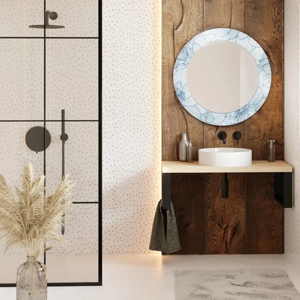Lustro okrągłe MORENA FLOWERS 100cm niebieskie BALTICA DESIGN