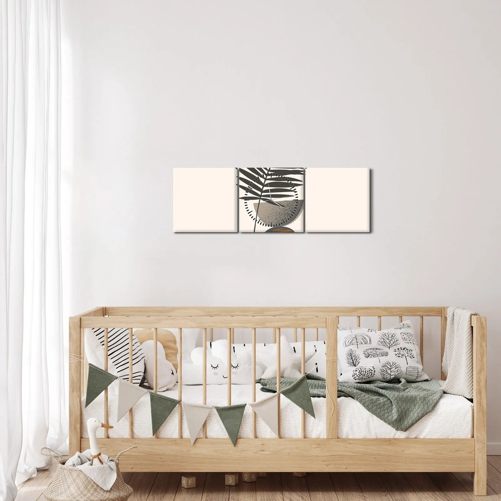 Obraz - Abstrakcja z liściem palmy (z zegarem) (90x30 cm)