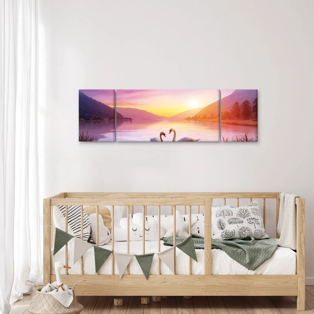 Obraz zakochanych łabędzi (170x50 cm)