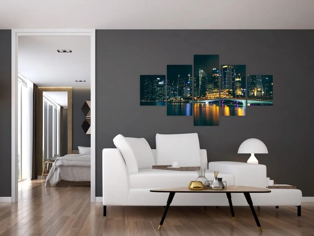 Obraz Singapuru nocą (125x70 cm)