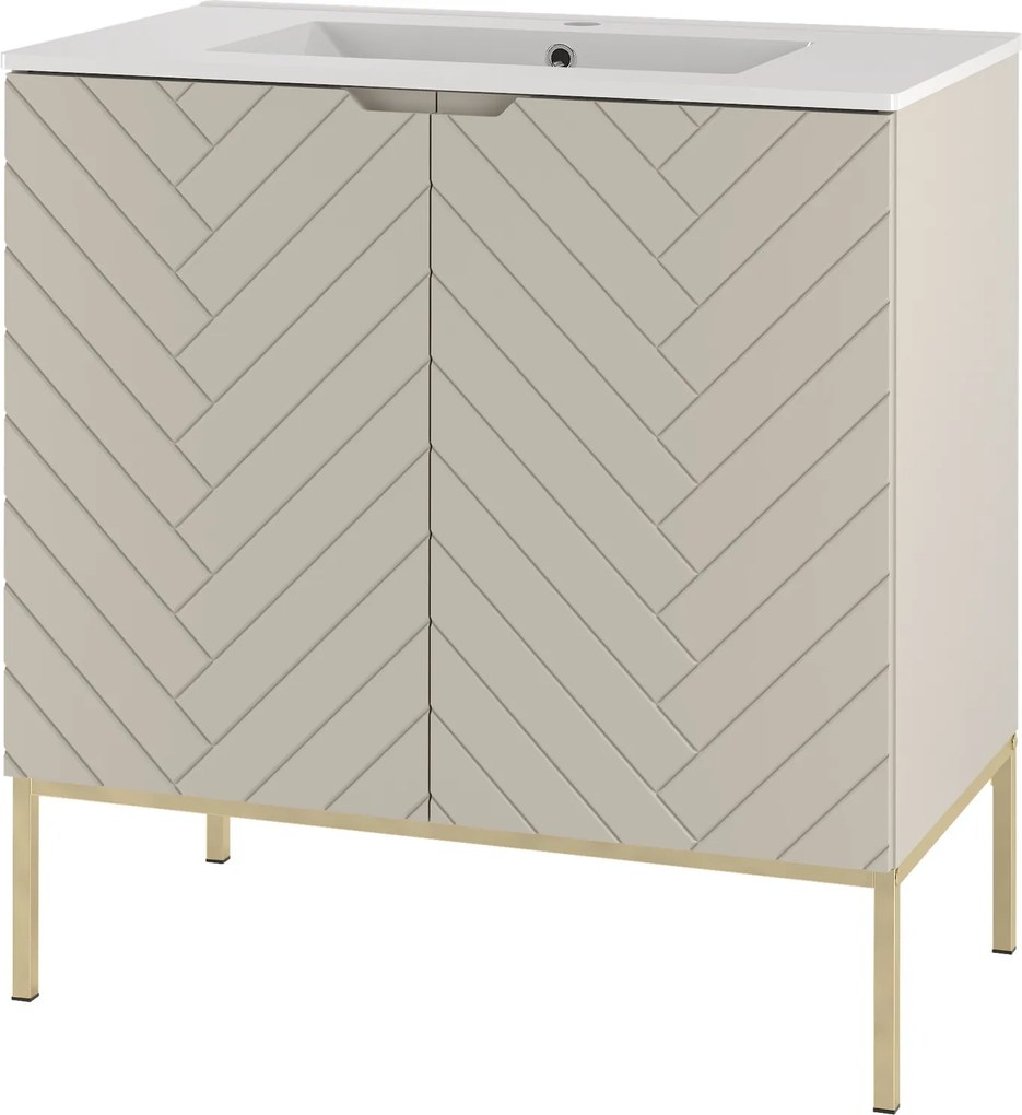 Szafka z umywalką wpuszczaną Aspen 08, cashmere/złoty, 80 cm - zestaw 3