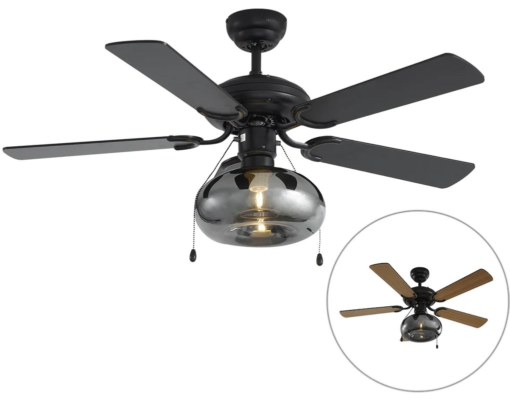 Czarny Wentylator sufitowy z lampą 107,5 cm z przełącznikiem łańcuchowym - Mistral Busa ArtDeco Oswietlenie wewnetrzne