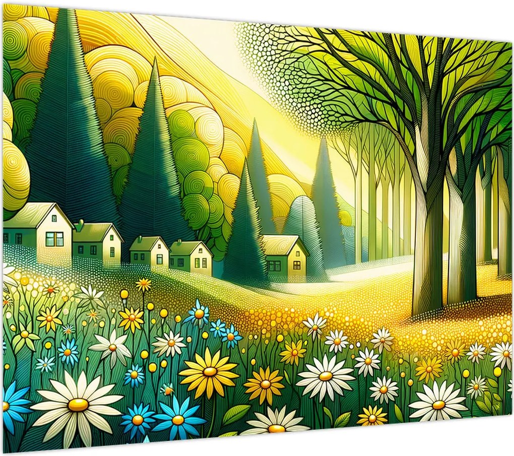 Obraz - Wieś w żółto-zielonym (70x50 cm)