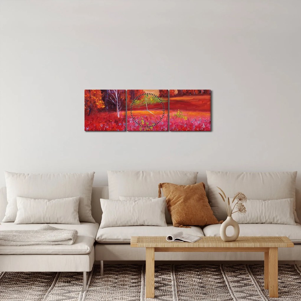 Obraz czerwonego krajobrazu (z zegarem) (90x30 cm)