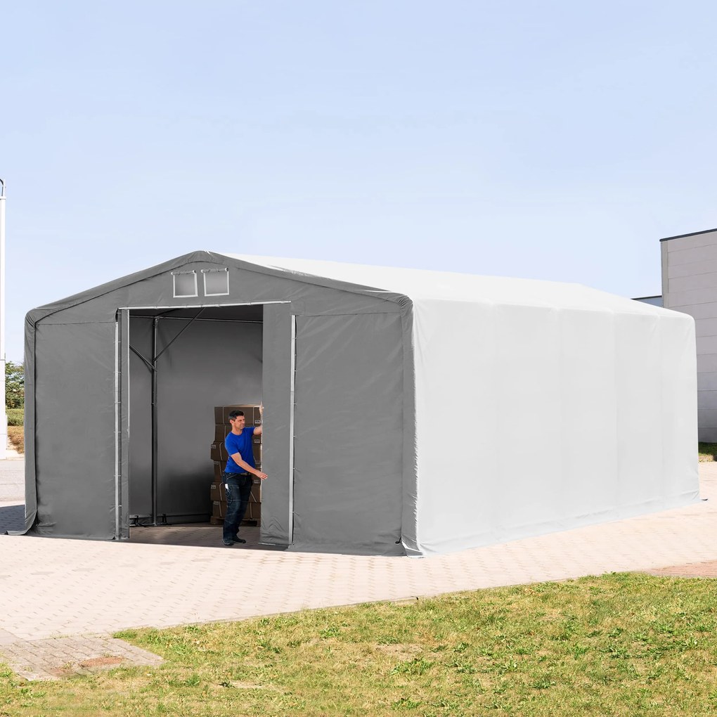 TOOLPORT 8x10m Hala namiotowa - 4,0 m wysokość ścian bocznych z bramą przesuwną, PVC 850, szary, bez statyki - (79964)