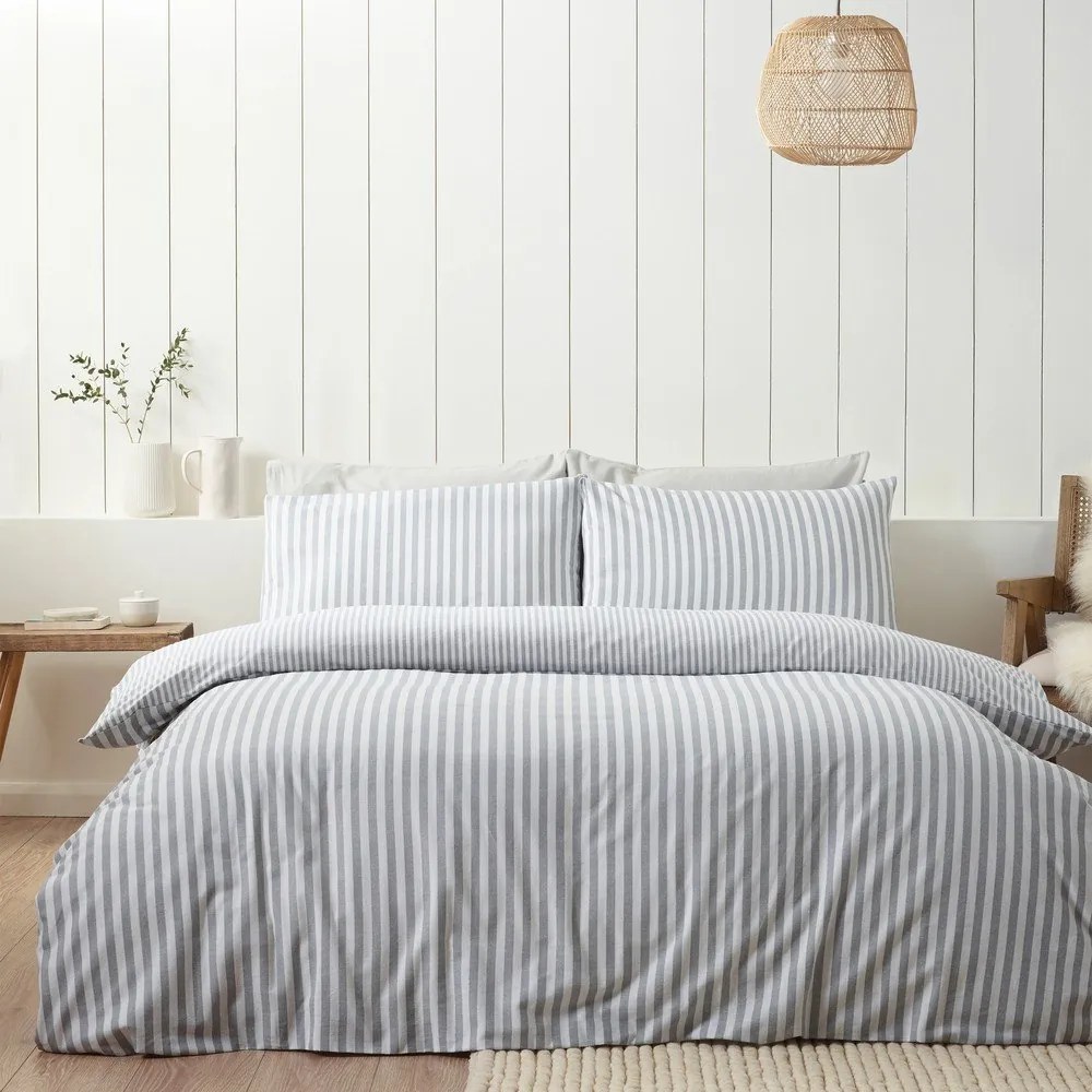 Szara flanelowa pościel dwuosobowa 200x200 cm Stripe – Catherine Lansfield