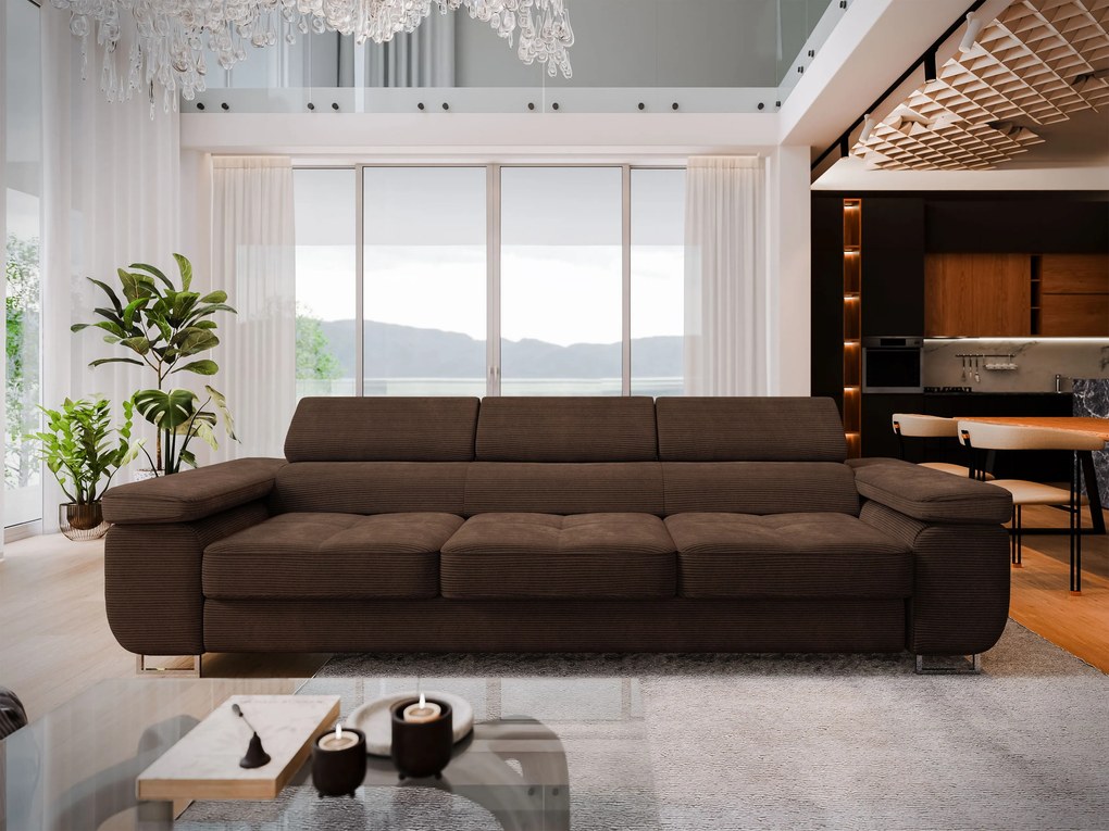 Masseno Sofa MOSINE z funkcją spania, Rozkładana sofa - Ciemny brąz, POSO 06