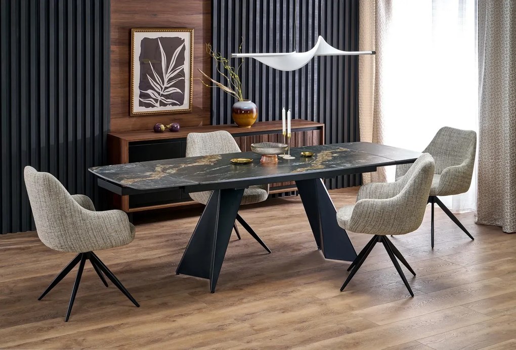 Stół rozkładany ARMANI 165(241)x90 czarny marmur/czarny HALMAR