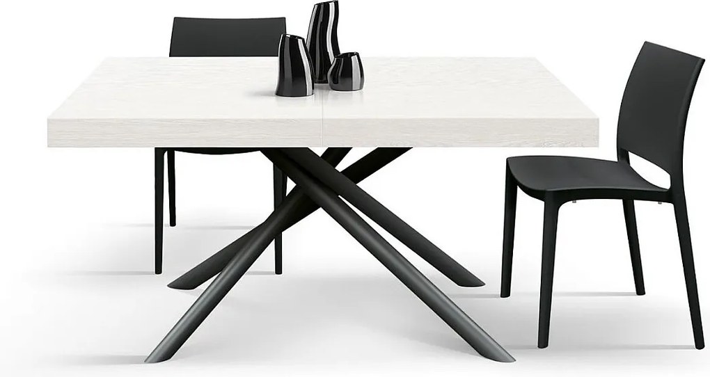 Stół drewniany, wykończenie białe, podstawa metalowa w kolorze antracytowym, 180×90–260×90 cm - CARRARA