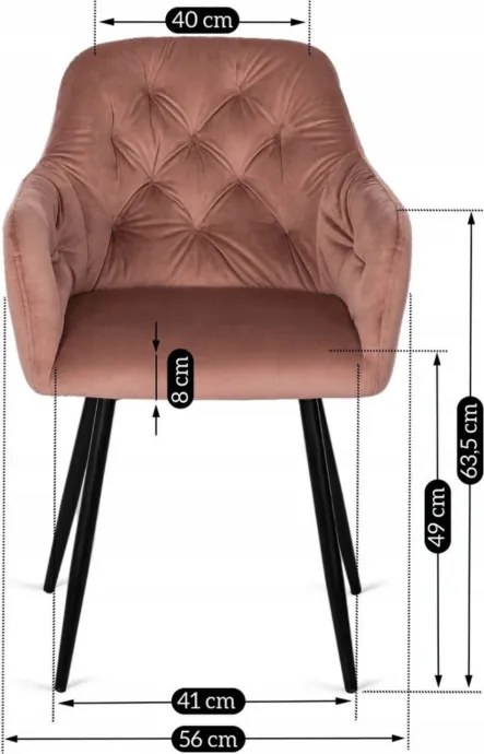 Krzesło Tapicerowane do Salonu VIKI Różowe Welurowe Nowoczesne Loft