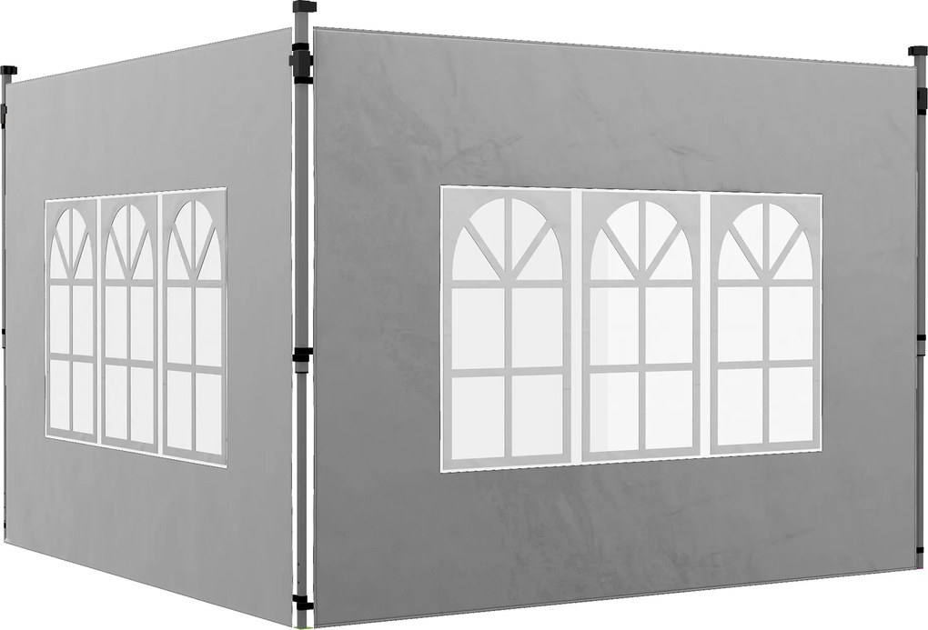 Outsunny Zestaw 2 szt. ścianki boczne do pawilonu 3x3/3x4 m, ścianka z oknem, wodoodporne, jasnoszary | Aosom PL