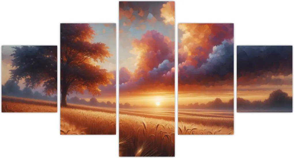 Obraz – Zachód słońca na polu (125x70 cm)