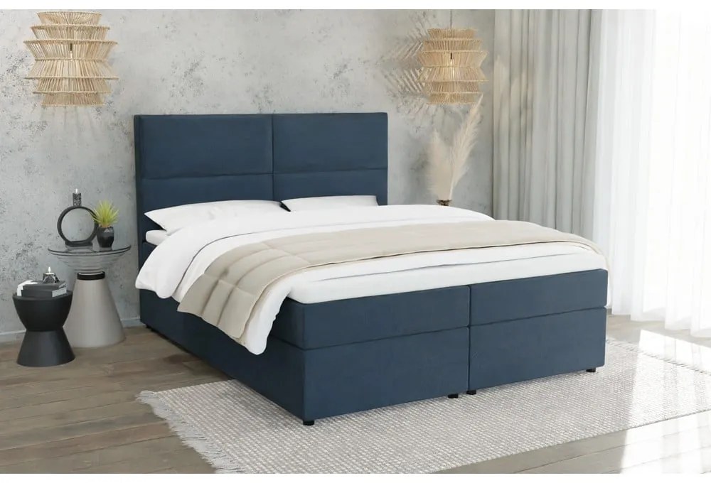 Ciemnoniebieskie łóżko boxspring ze schowkiem 140x200 cm Rico – Ropez
