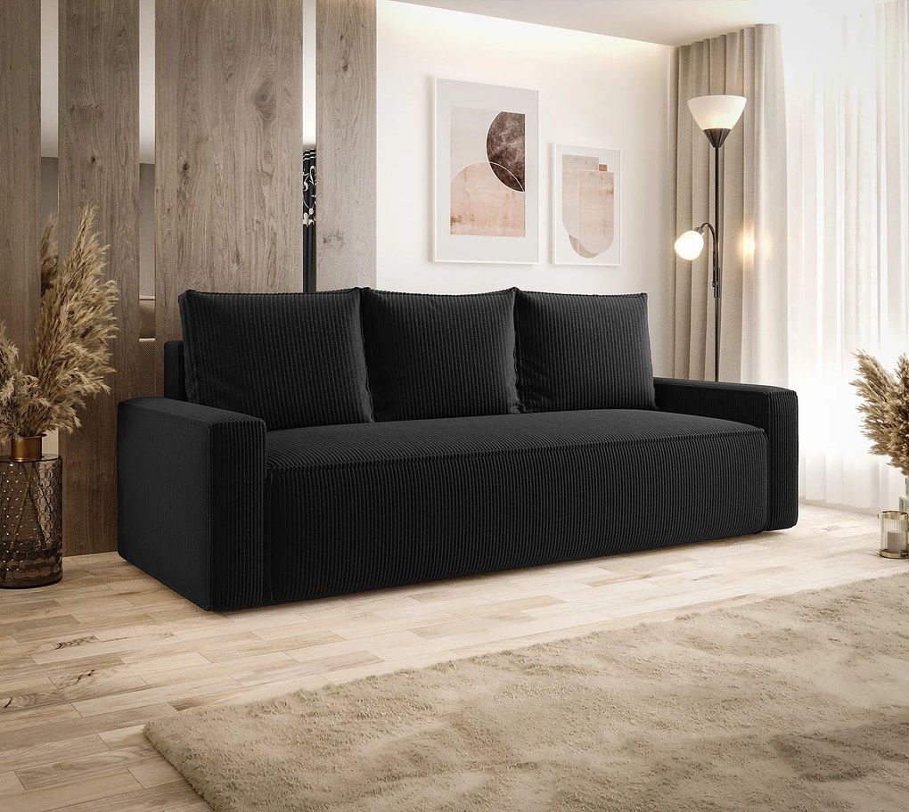 Czarna tapicerowana sofa z pojemnikiem E7-A63