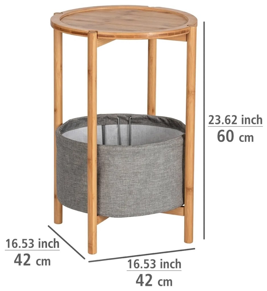 Stolik pomocniczy BAHARI, bambusowy, z materiałowym koszem do przechowywania, okrągły, WENKO