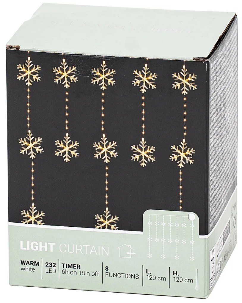 Kurtyna świetlna zewnętrzna Snowflakes, 120x120cm, LED ciepła biała, timer, 8 funkcji, 120 cm