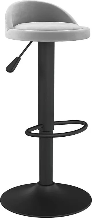 Taboret Barowy Jasnoszary Aksamitny Styl Nowoczesny Regulowana Wysokość