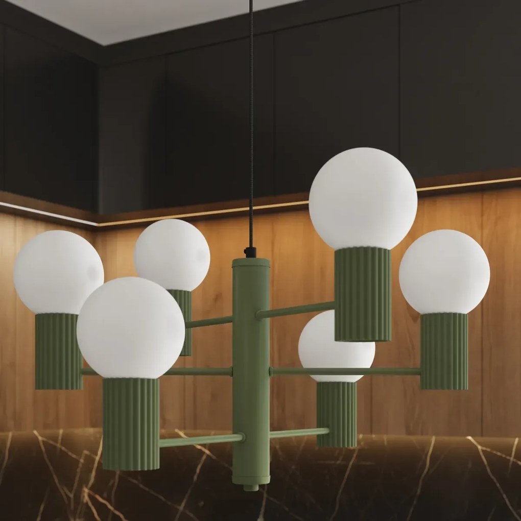 Żyrandol HALO 6 zielony oliwkowy ryflowany SOLLUX  LIGHTING