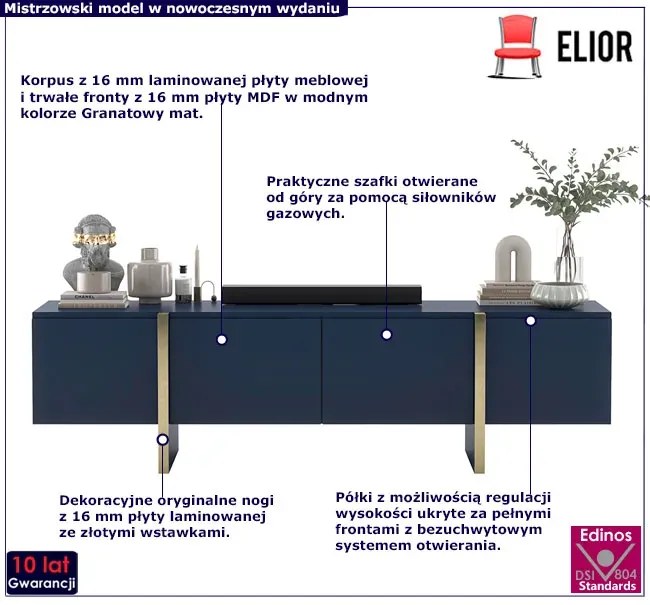 Granatowa długa szafka rtv Z8-H36