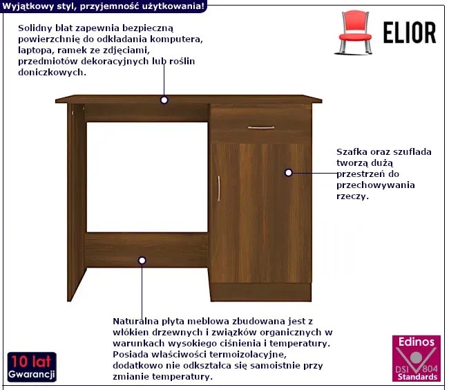 Biurko z szafką w kolorze brązowego dębu Gibrex 14X